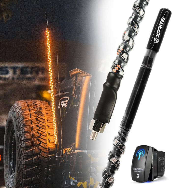 Xprite GMRS Radio Antenna with 4FT Amber LED Whip Light