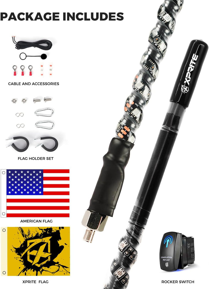 Xprite GMRS Radio Antenna with 4FT Amber LED Whip Light