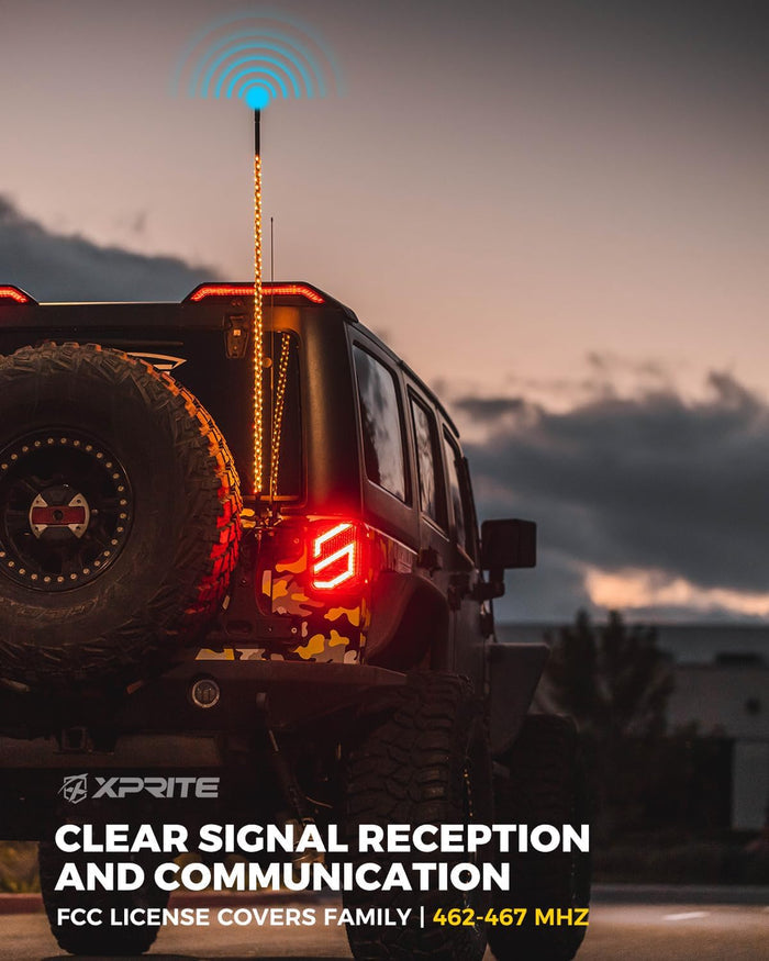 Xprite GMRS Radio Antenna with 4FT Amber LED Whip Light