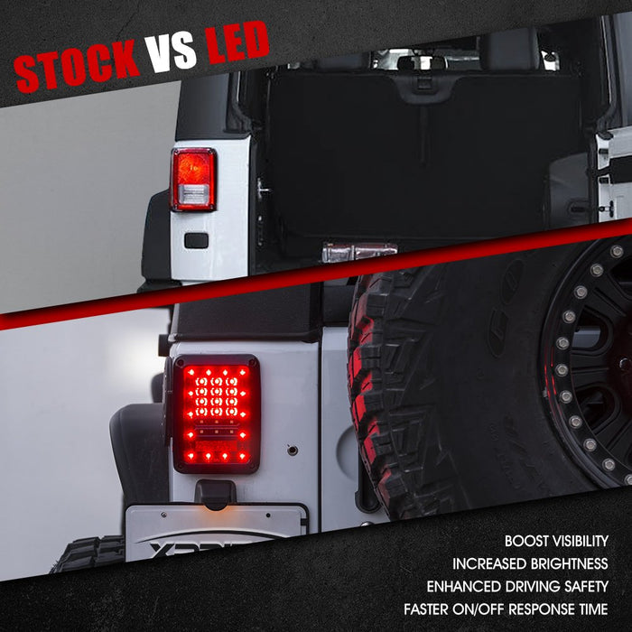 Xprite LED Tail Lights for Jeep Wrangler JK JKU 2007-2018 – Smoked Plug & Play Brake, Turn Signal  | Bold Series