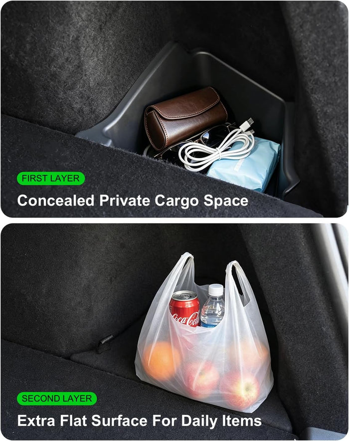 Xprite Waterproof TPE Rear Trunk Storage Bins Box for 25-26 Tesla Model Y Juniper 5-Seat