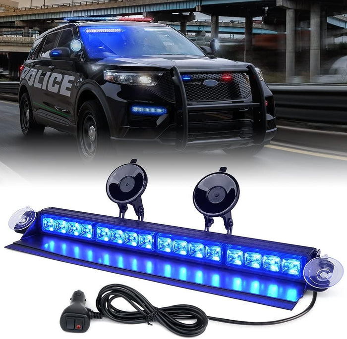 Xprite Windshield Dash Strobe Light with Suction Cups 12V LED Emergency Warning Light Bar