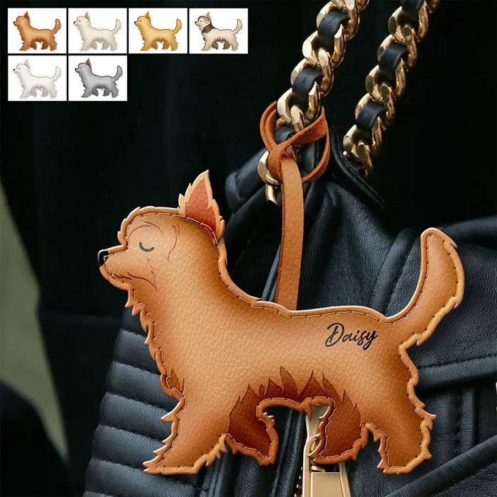 Dog Lovers,Pet Lovers,Dog Mom,Happy-Yorkshire Terrier Shaped, Dog Lovers Charm - Personalized Dog Leather Bag Charm, Keychain