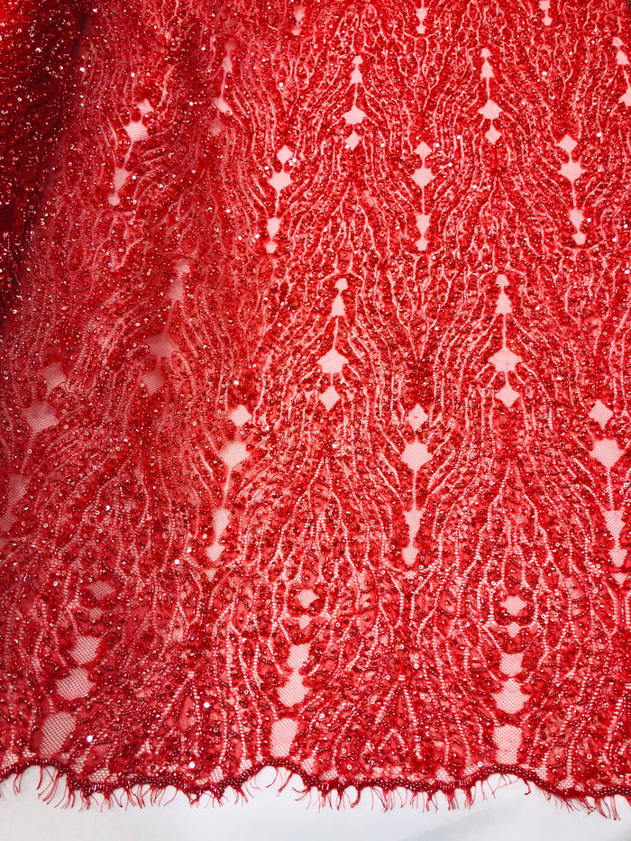 Zinnia hand beaded lace